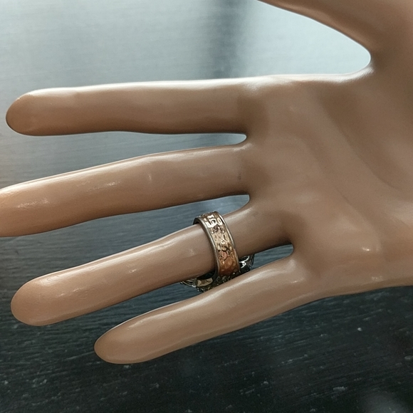 GEMS EN VOGUE Oval Turquoise Hammered Band Ring 5 - Picture 2 of 9